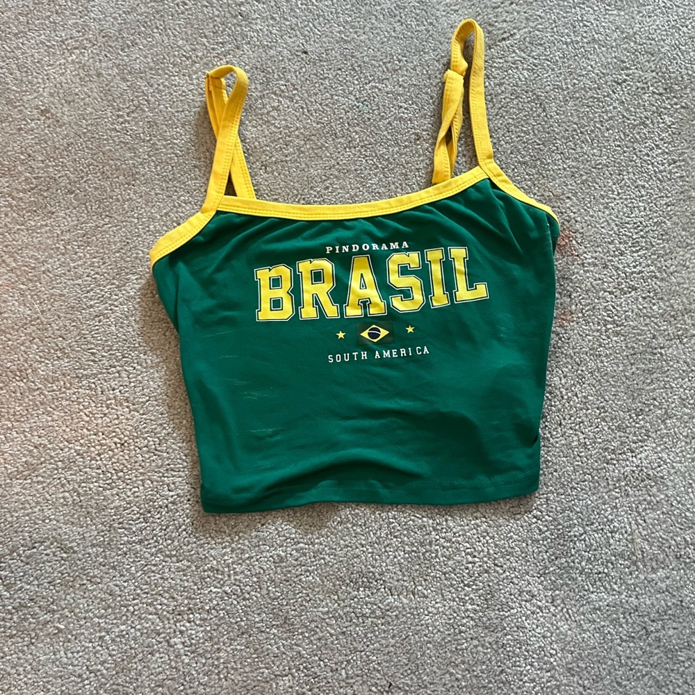 SHEIN Green and Yellow Brasil Crop Top